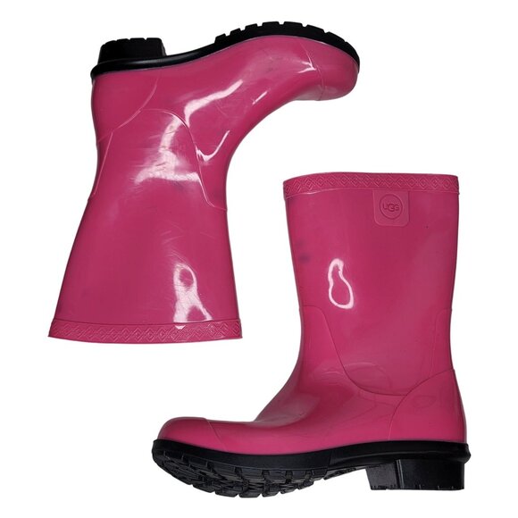 UGG Pink Rubber Rain Boots Girl Size 1 Waterproof Durable discoloration on boots - Picture 1 of 6